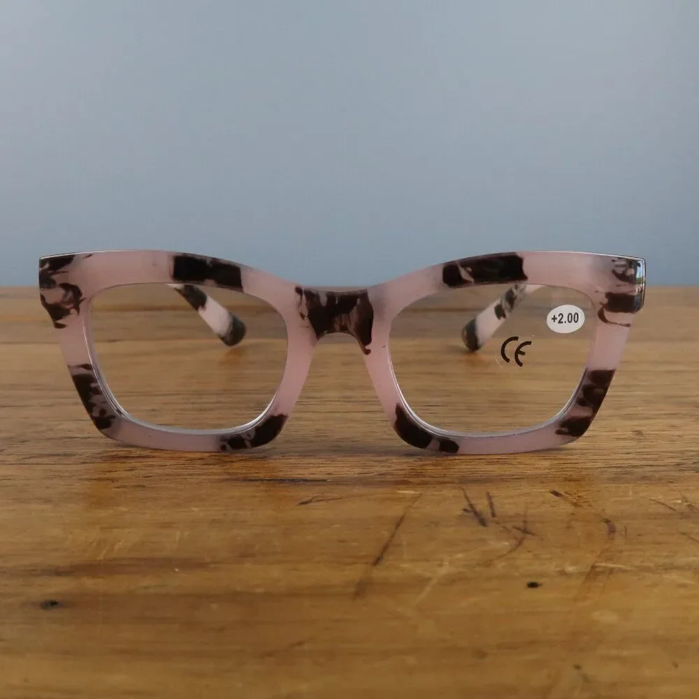 RETRO TRENDY BLACK & PINK READER GLASSES +2.00 NWT